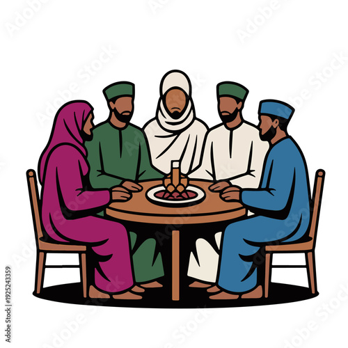 Gathering for Community Feast: A scene of communal unity unfolds as individuals gather around a table, sharing a meal and fostering connection. Representing the beauty of togetherness.