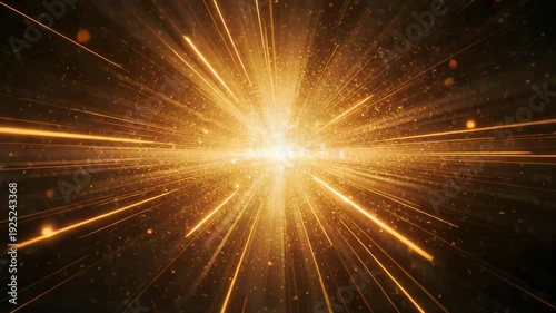 Bright golden light burst with radiating streaks and glowing particles forming energetic abstract background