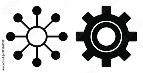 Network Hub and Gear Icons Representing Connectivity and Industry