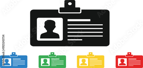 ID Card Icon Set with User Profile Identification Badge Symbols, Personal Identity Access Pass and Employee Card Vector Collection for Security and Business