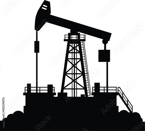 Oil pump jack structure against a white background stark black silhouette