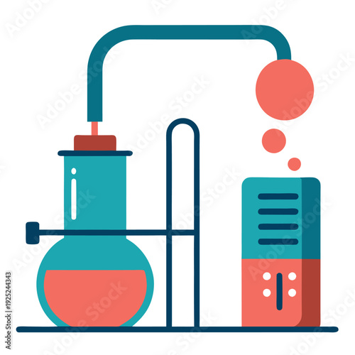 A distillation apparatus with a cooling coil represent. 
