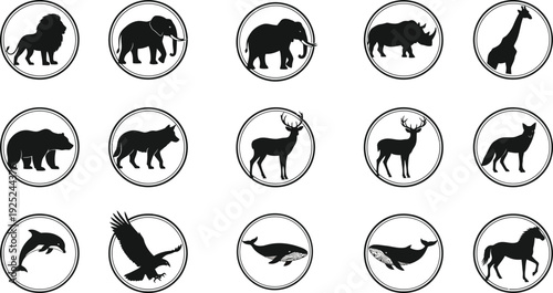 Photos Animal emblems within circular frames showcasing distinctive black silhouettes h