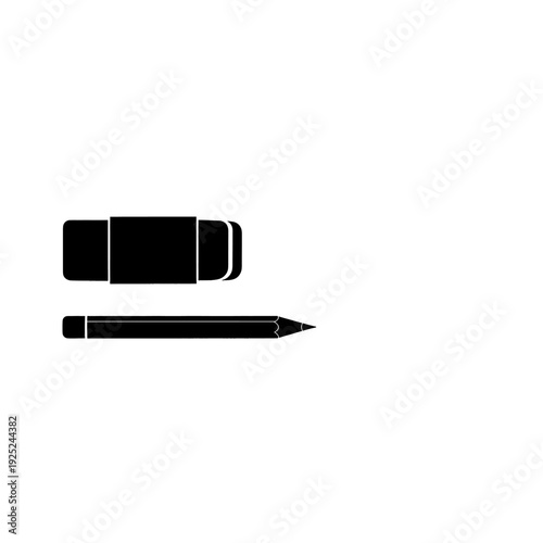 Simple Black-and-White Pencil Sharpener and Pencil Graphic Illustration on Clean Background with White Outlines for Stationery and Writing Tools in Flat Vector Style