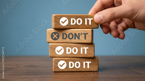 Wallpaper Mural Hand Stacking Wooden Blocks With Do It and Don't Text, Decision Making Concept Torontodigital.ca