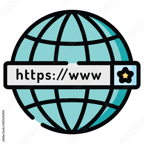 Modern icon of a blue globe with a web address bar, symbolizing global internet access, secure online browsing, and worldwide digital connectivity for communication and information