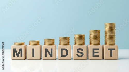 Wallpaper Mural Mindset Blocks and Coins Growth Chart - Financial Success Concept Torontodigital.ca