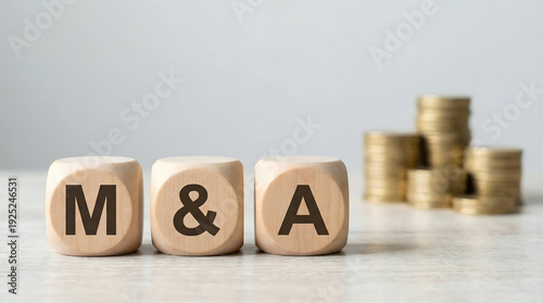 Wallpaper Mural M&A wooden blocks with coins stacks representing merger and acquisition concept Torontodigital.ca