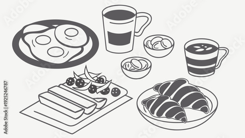 Delicious Breakfast Spread with Eggs Croissants Coffee for Cafe Menu Design or Food Blog Promotion