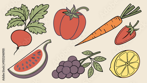 Vibrant Fresh Produce Illustration for Healthy Eating Guides Recipe Blogs Seasonal Produce Promotion