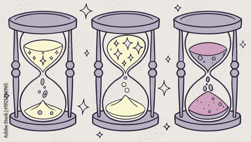 Three Magical Hourglasses Measuring Time Flow for Deadline Planning and Waiting Periods Design Element