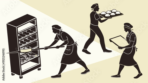 Artisan Bakers Working in Traditional Bakery Preparing Fresh Bread for Wholesale Distribution and Retail Sales