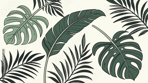 Tropical Monstera and Palm Leaves Pattern Seamless Background for Summer Vacation Travel Website Design