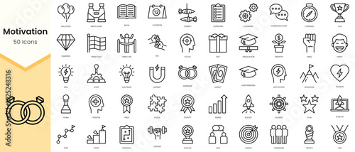 Simple Outline Set of motivation icons. Linear style icons pack. Vector illustration