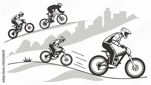Dynamic Mountain Bikers Racing Downhill Slope for Extreme Sports Advertising Adventure Lifestyle Web Design