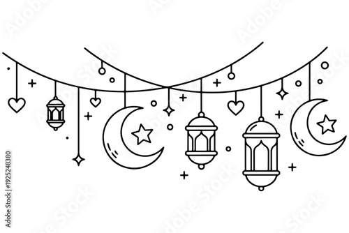 Whimsical Lantern Festival with Moon, Stars and Hearts Decoration