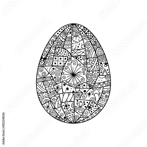 Handdrawn decorative easter egg illustration with various pattern style design elements