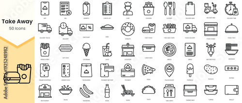 Simple Outline Set of take away icons. Linear style icons pack. Vector illustration