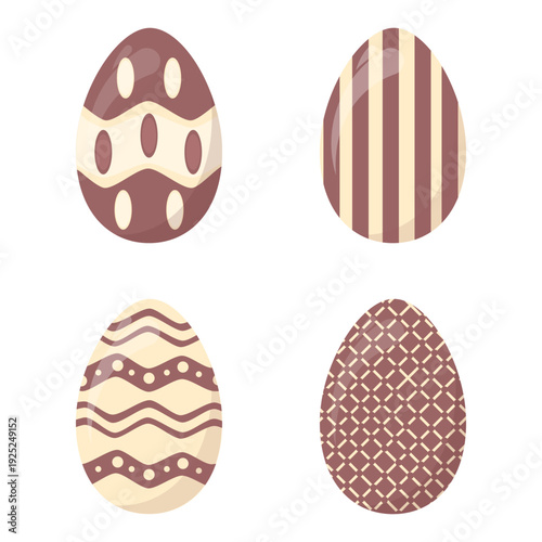 Set of beige and brown Easter eggs isolated on a white background, vector illustration. Easter elements.