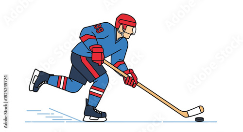 Illustration Vector of Hockey Player in Action with Stick.