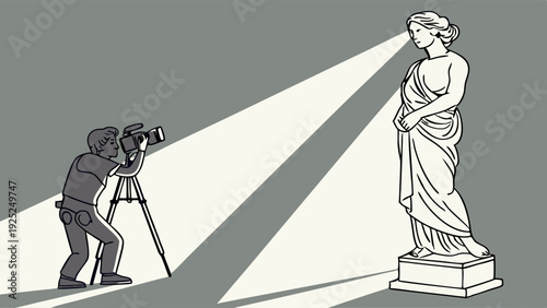 Photographer Capturing Dramatic Studio Lighting on Classical Sculpture for Art Portfolio or Museum Display