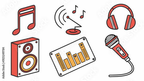 Music Production Icons for Audio Editing App Design Sound Studio Equipment for Podcast Promotion and Entertainment Marketing