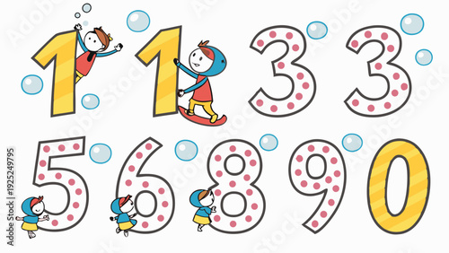 Playful Children Climbing Fun Numbers 1 Through 0 for Early Education Math Learning Poster Design