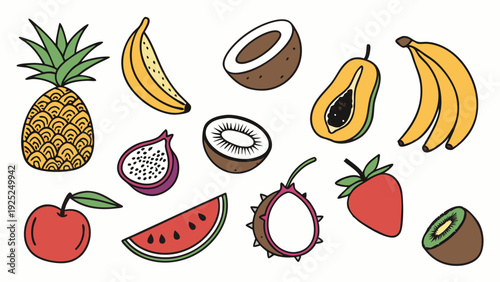 Tropical Exotic Fruit Collection for Summer Menu Design Healthy Eating Web Graphics and Juice Bar Promotion