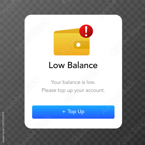 Low Wallet Balance Alert. Vector illustration.