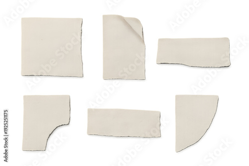 Wallpaper Mural Six assorted beige torn paper pieces with rough edges and a curled corner arranged on a transparent background, suitable for collage, stationery mockups, scrapbooking, labels, and design elements Torontodigital.ca