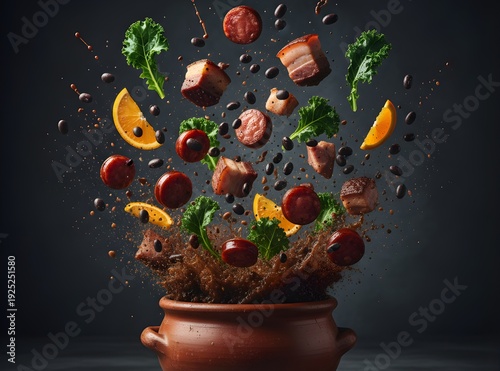 Brazilian Feijoada Traditional Food, Authentic Black Bean Stew with Typical Side Dishes, Professional Food Photography and Creative Concepts