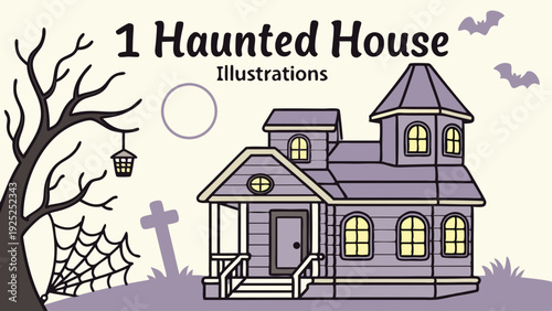 Spooky Haunted House Illustration for Halloween Party Invitations Website Banners Seasonal Holiday Design