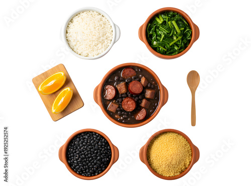Brazilian Feijoada Traditional Food, Authentic Black Bean Stew with Typical Side Dishes, Professional Food Photography and Creative Concepts