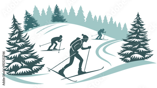 Cross Country Skiing Adventure Winter Sport Activity for Outdoor Recreation Web Banners and Seasonal Travel Brochures