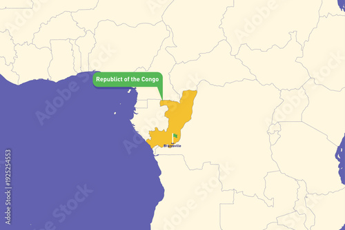 Republic of the Congo highlighted on Africa map with Brazzaville capital marked