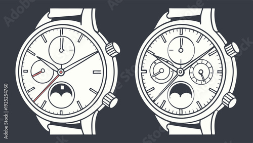 Luxury Chronograph Watch Comparison Diagram for Watchmaking Design Projects and Horology Enthusiasts