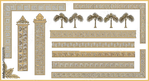 Ancient Greek Key Borders and Golden Meander Vector Patterns