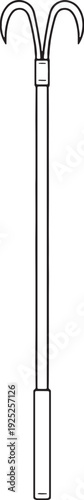 Fish Gaff Pole Double Hook Line Art Illustration Black and White EPS SVG