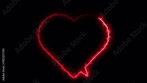 Video. Burning heart in fiery neon light. A collection of animations with fire and glow effects. Animation on black background 4K.