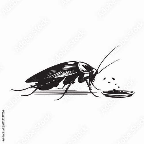 Cockroach Feeding on Food Scraps Vector Illustration Design on White Background
