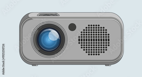 Portable digital video projector illustration for presentations and home cinema.