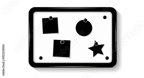Illustration of a bulletin board with various blank shapes pinned on it.