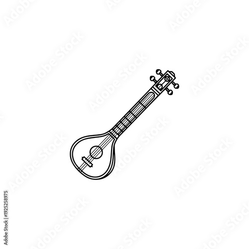 Detailed Banjo Line Art Illustration Isolated on White