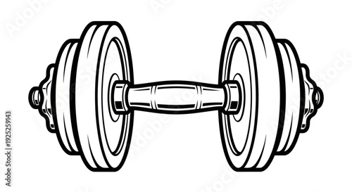 Black and white illustration of a dumbbell on a white background.