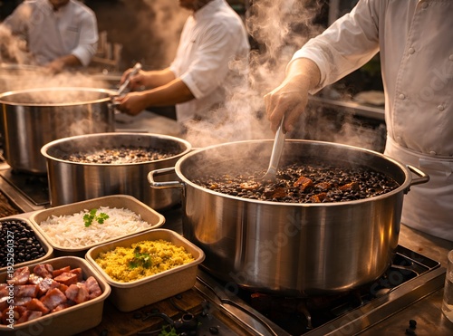Brazilian Feijoada Traditional Food, Authentic Black Bean Stew with Typical Side Dishes, Professional Food Photography and Creative Concepts