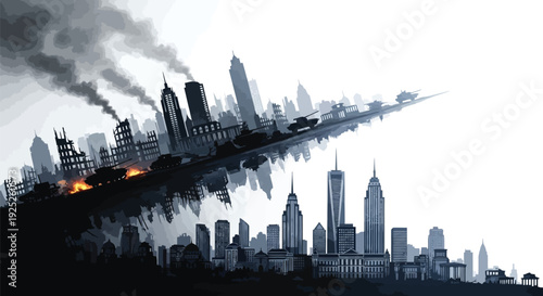 london skyline in black smokey burnning