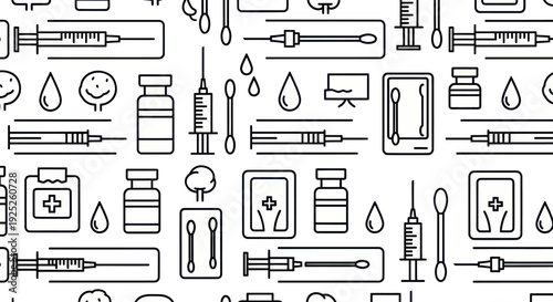 Seamless pattern of medical and healthcare outline icons.
