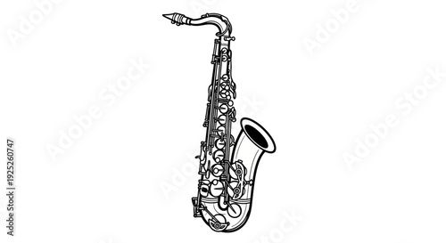 Black and white illustration of a saxophone