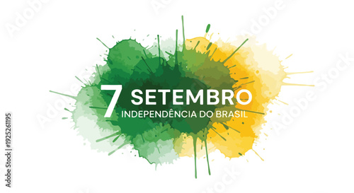September 7 Brazil Independence Day Green Yellow Watercolor Splash Vector