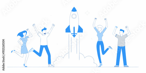 People celebrate a rocket launch symbolizing success and achievement